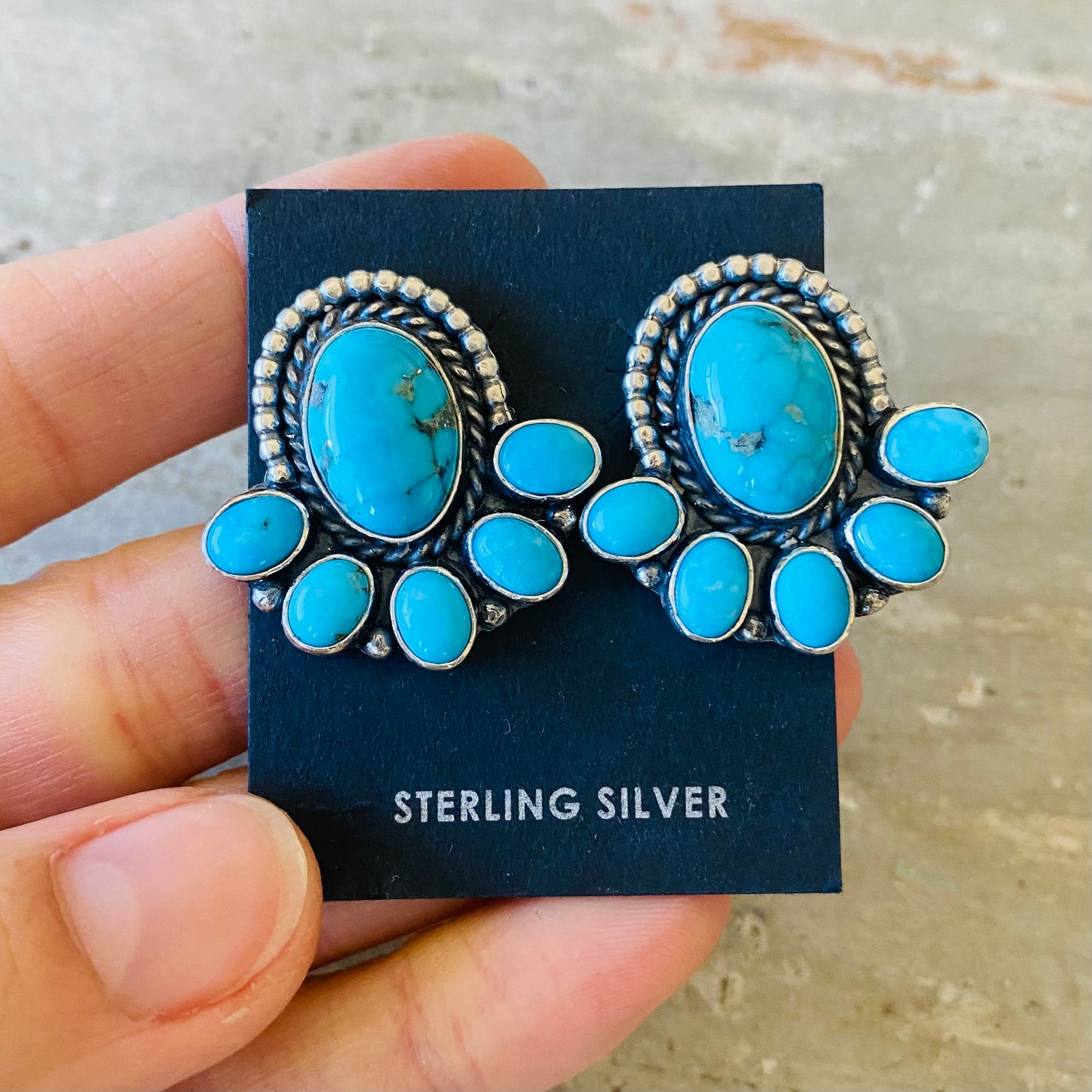 Navajo Signed Sterling Silver & Turquoise Earrings