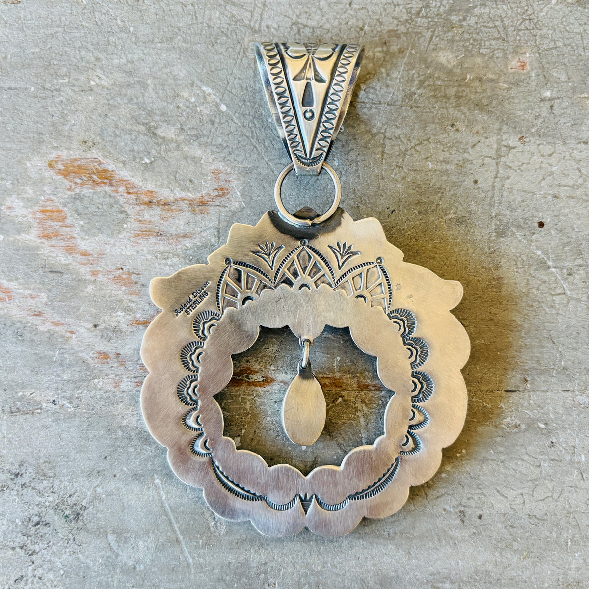 Navajo Roland Dixon Sterling Silver & Sonoran Turquoise Statement Pendant