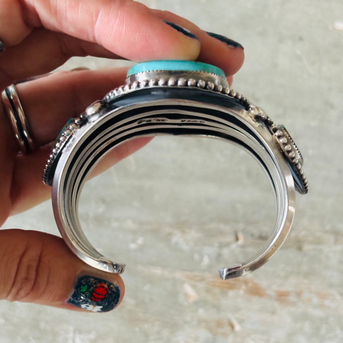 Navajo Glenn Livingston Sterling Silver & Kingman Turquoise Statement Cuff