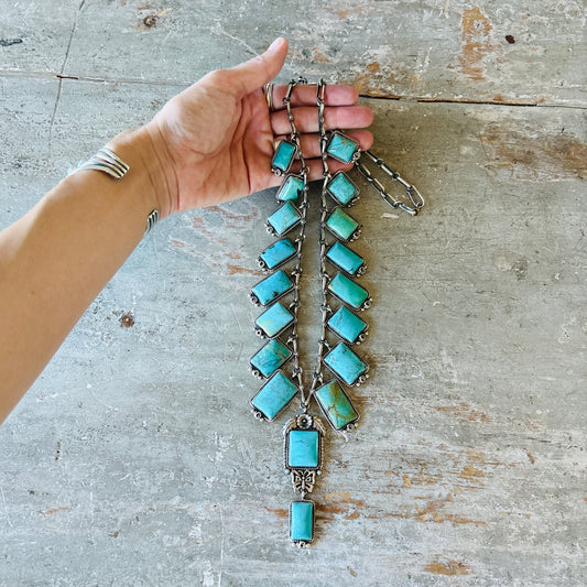 Navajo Brenda Jimenez Sterling Silver & Kingman Turquoise Statement Necklace