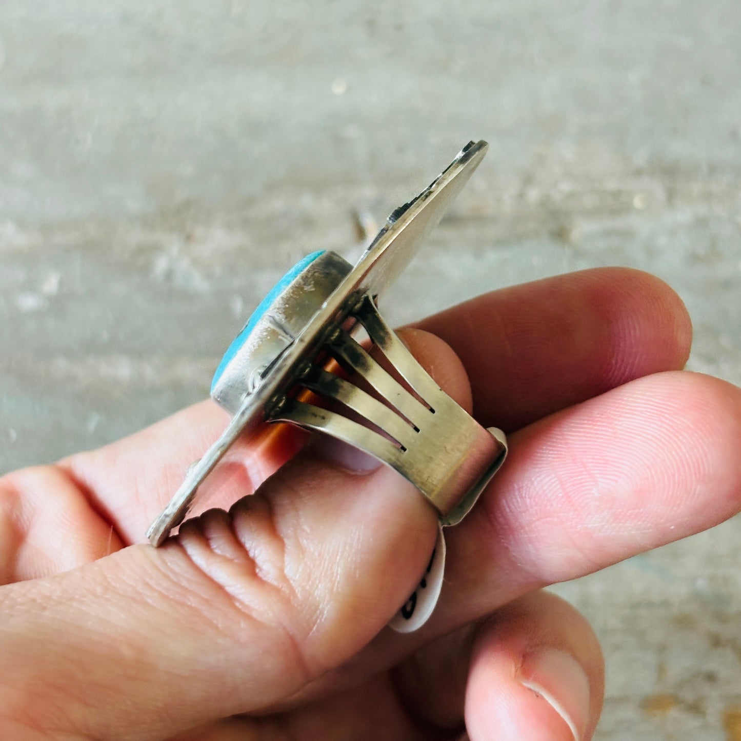 Navajo Randy Boyd Sterling Silver & Whitewater Kingman Turquoise Ring