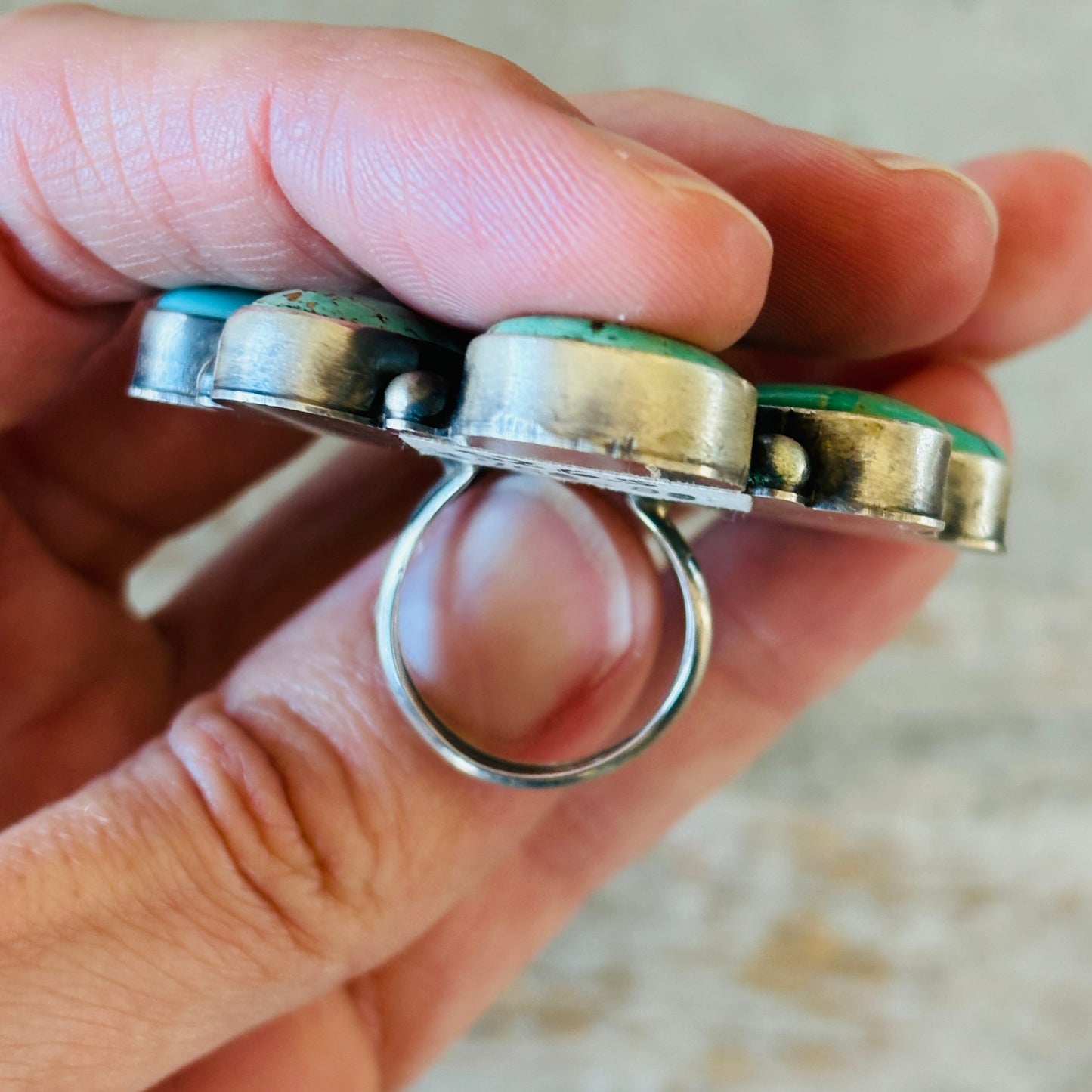 Navajo Taliah Benally Sterling Silver & Mixed Turquoise Cluster Ring