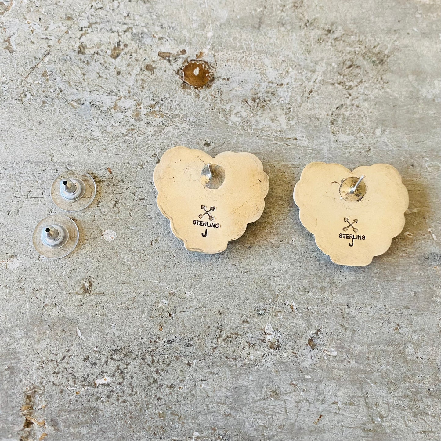 Navajo Melvin - Tiffany Jones Sterling Silver & Red Coral Heart Earrings