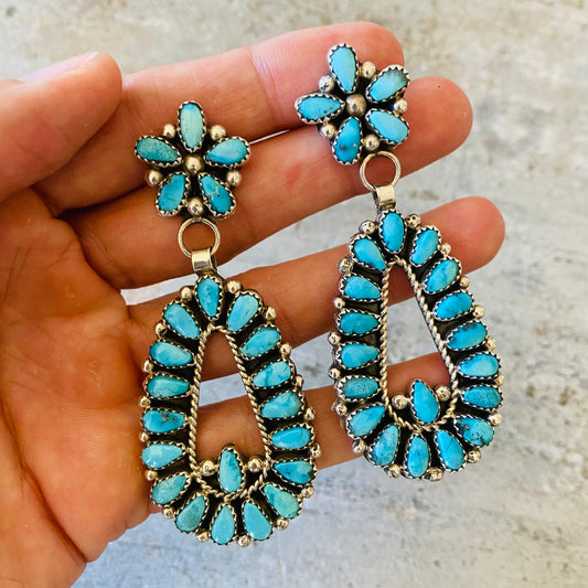 Navajo Eunice Wilson Sterling Silver & Sleeping Beauty Turquoise Statement Earrings
