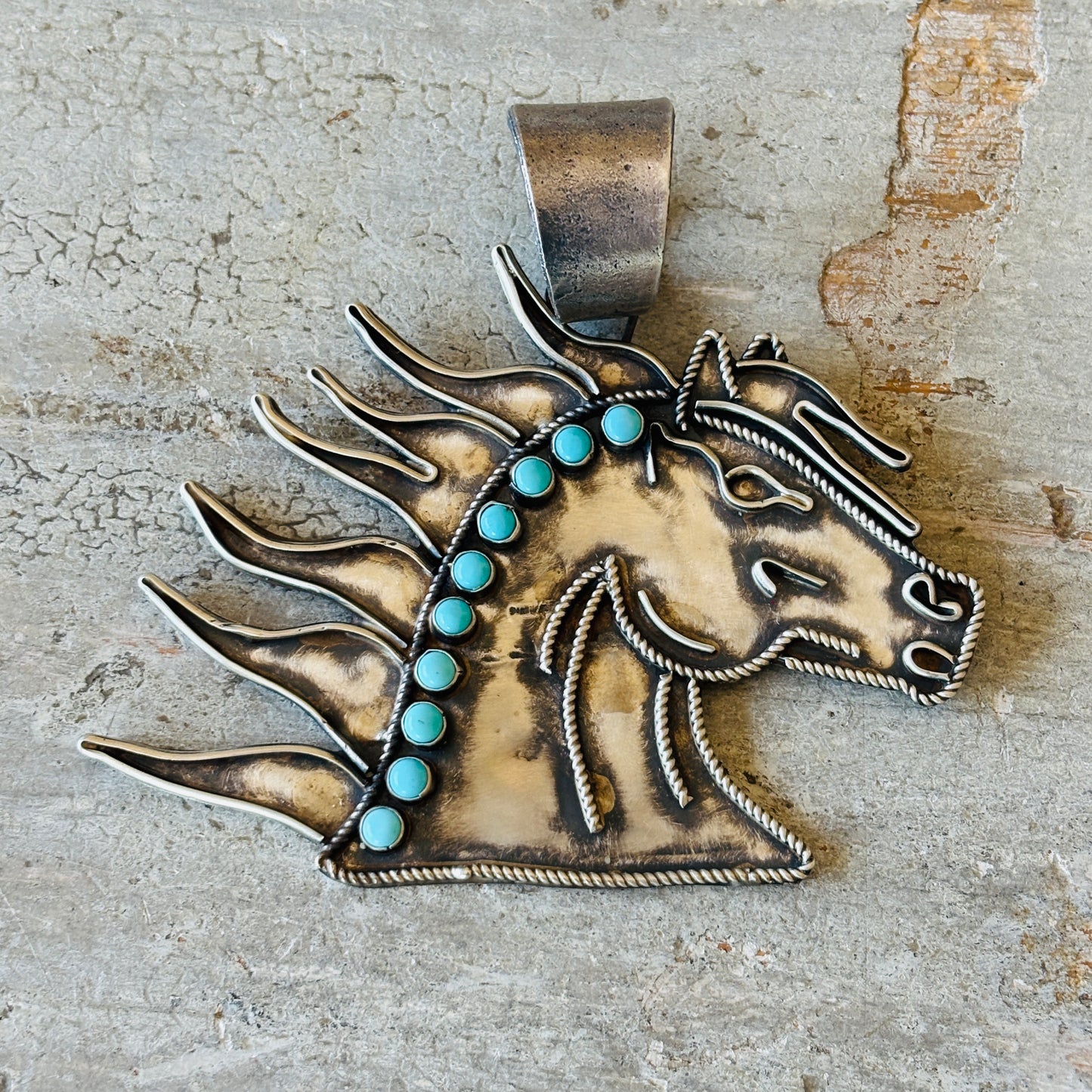 Navajo Shawn Cayatineto Sterling Silver & Kingman Turquoise Horse Head Pendant