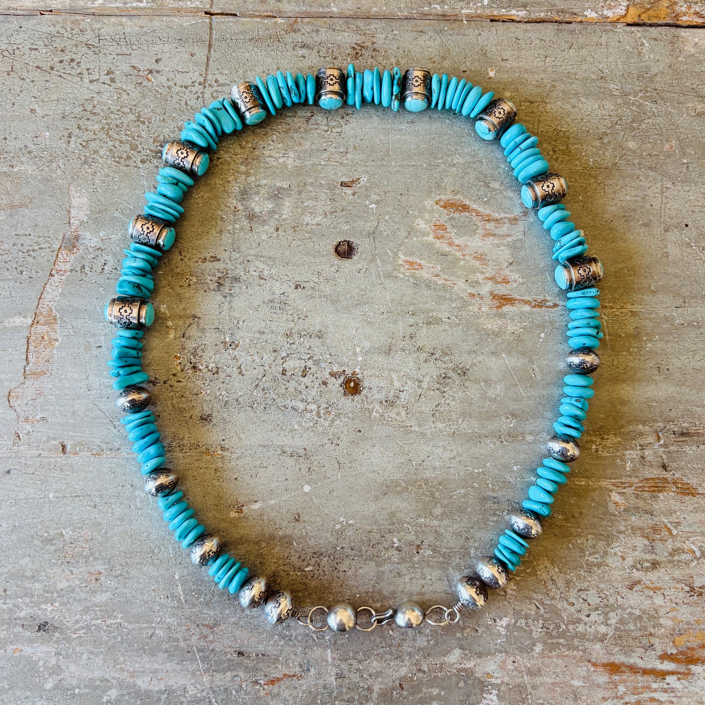 Navajo Allison Lee Sterling Silver & Kingman Turquoise Handmade Pearls Statement Necklace