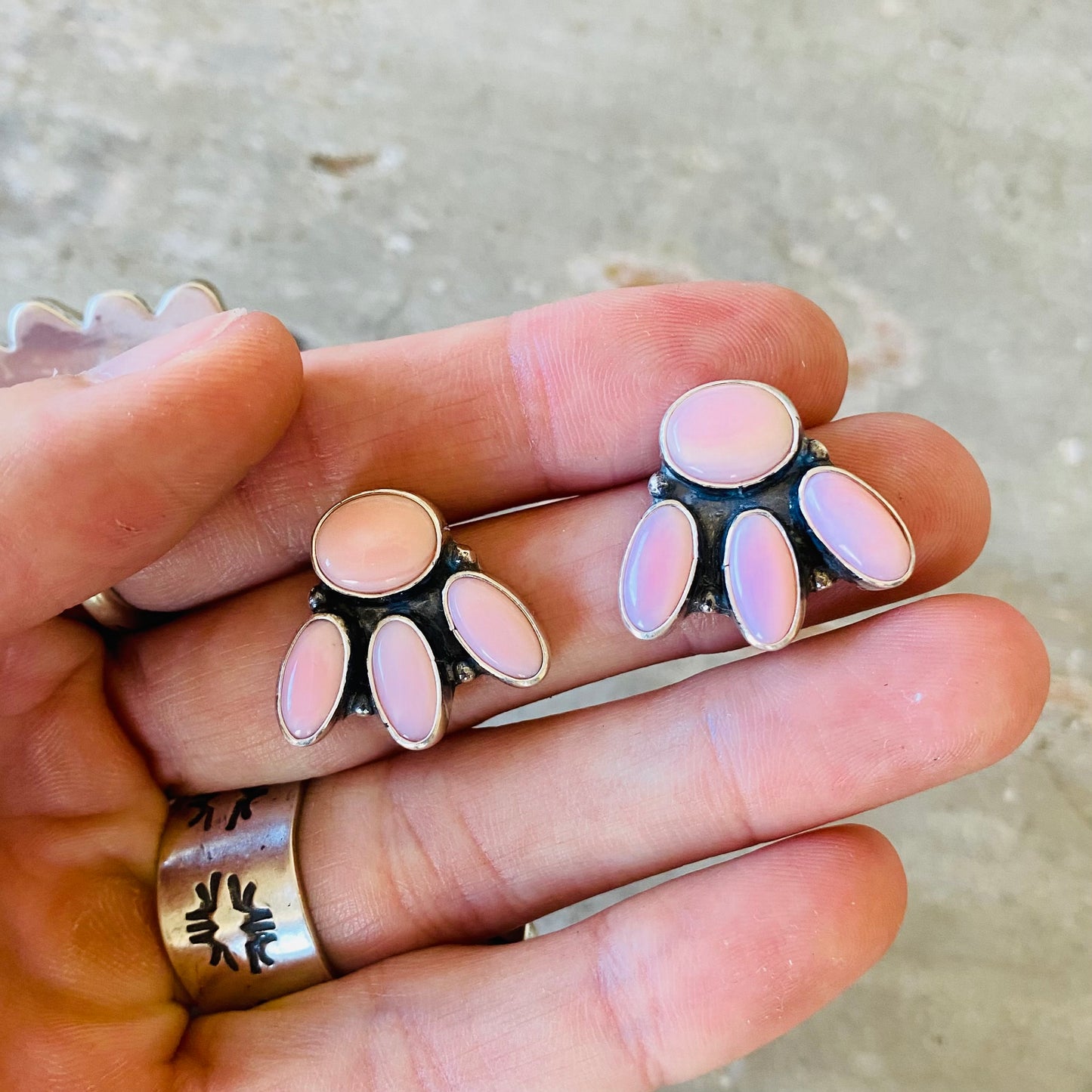 Navajo Sterling Silver & Pink Conch Earrings