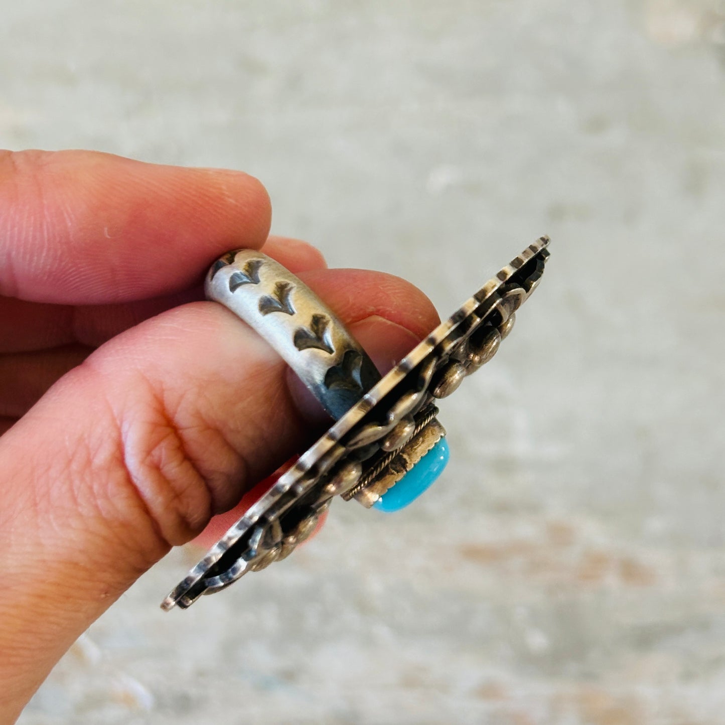 Navajo Derrick Cadman Sterling Silver & Kingman Turquoise Statement Ring