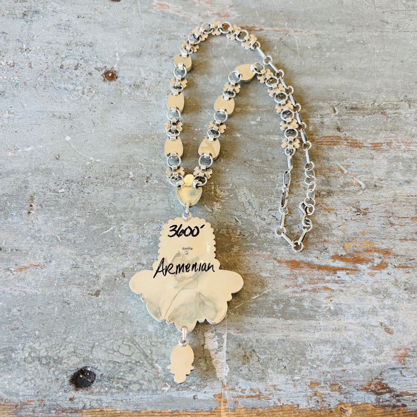 Navajo Albert Dawes Sterling Silver & Armenian Turquoise Statement Floral Necklace