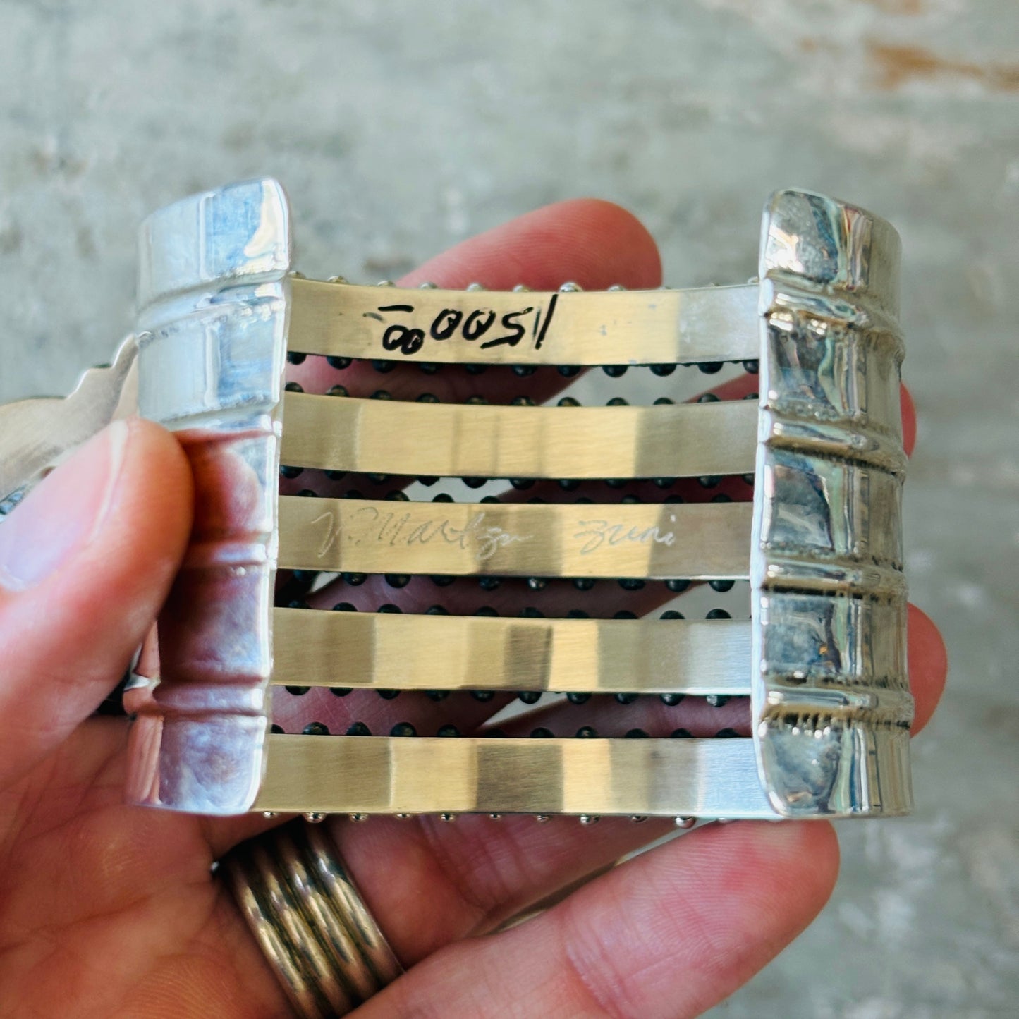 Zuni Veronica Martza Sterling Silver & Kingman Turquoise Five Row Statement Cuff