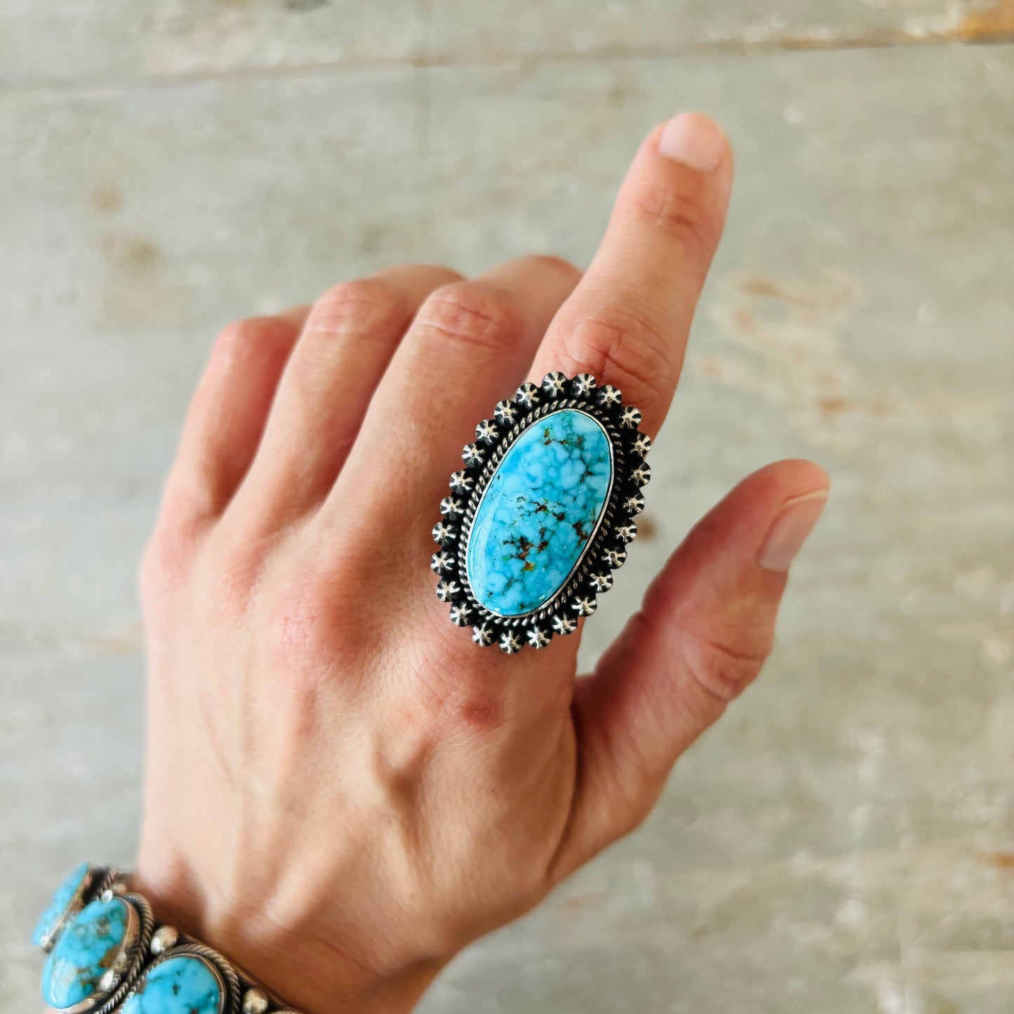 Navajo Happy Piasso Sterling Silver & Web Kingman Starburst Ring