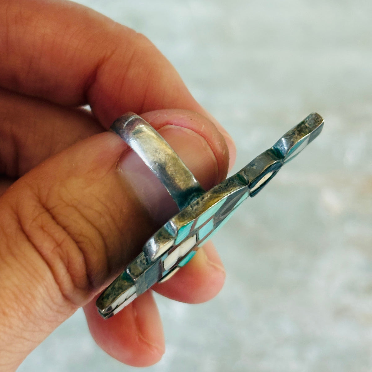 Vintage Zuni Madeline Beyukai Sterling Silver Multi Stone Maiden Ring