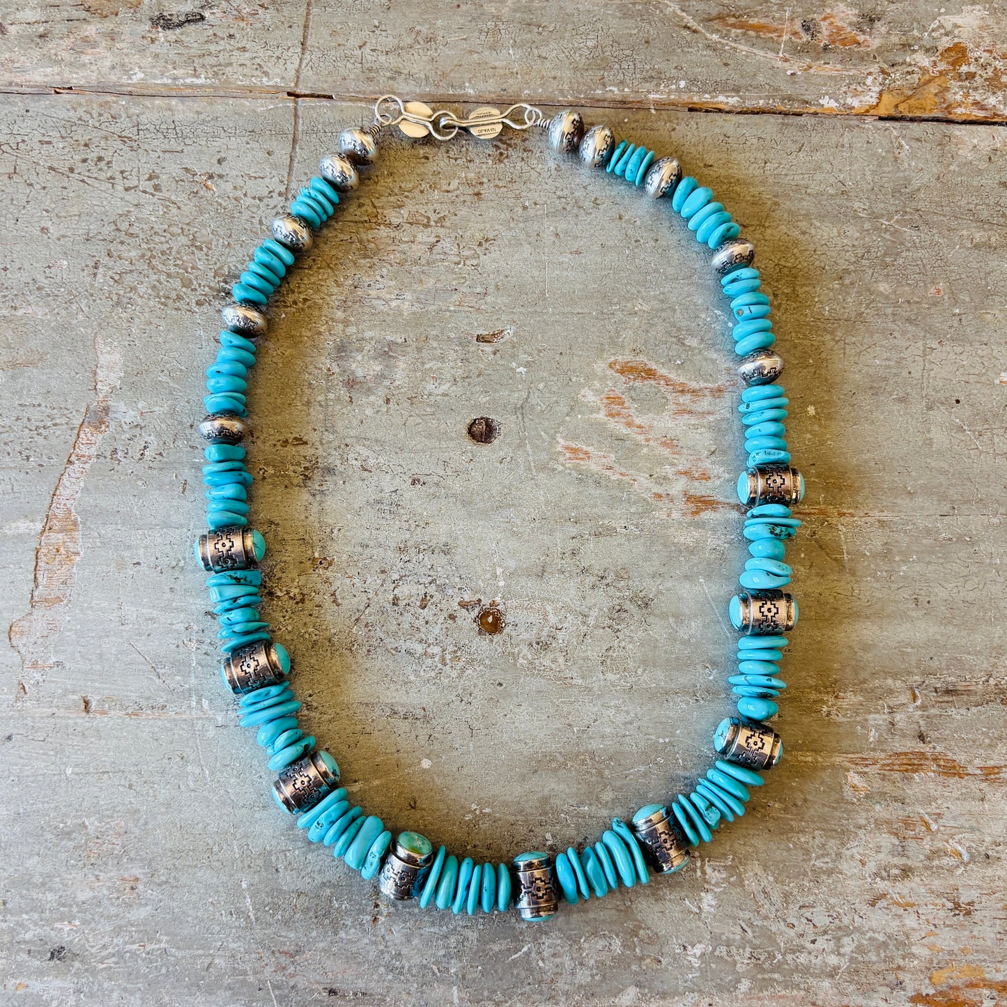 Navajo Allison Lee Sterling Silver & Kingman Turquoise Handmade Pearls Statement Necklace