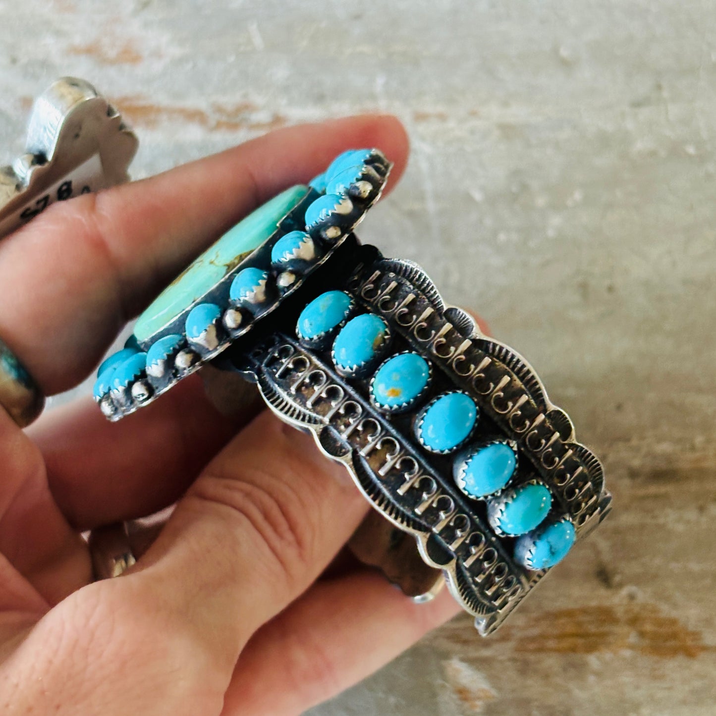 Navajo Shawn Cayatineto Sterling Silver & Kingman Turquoise Statement Cuff