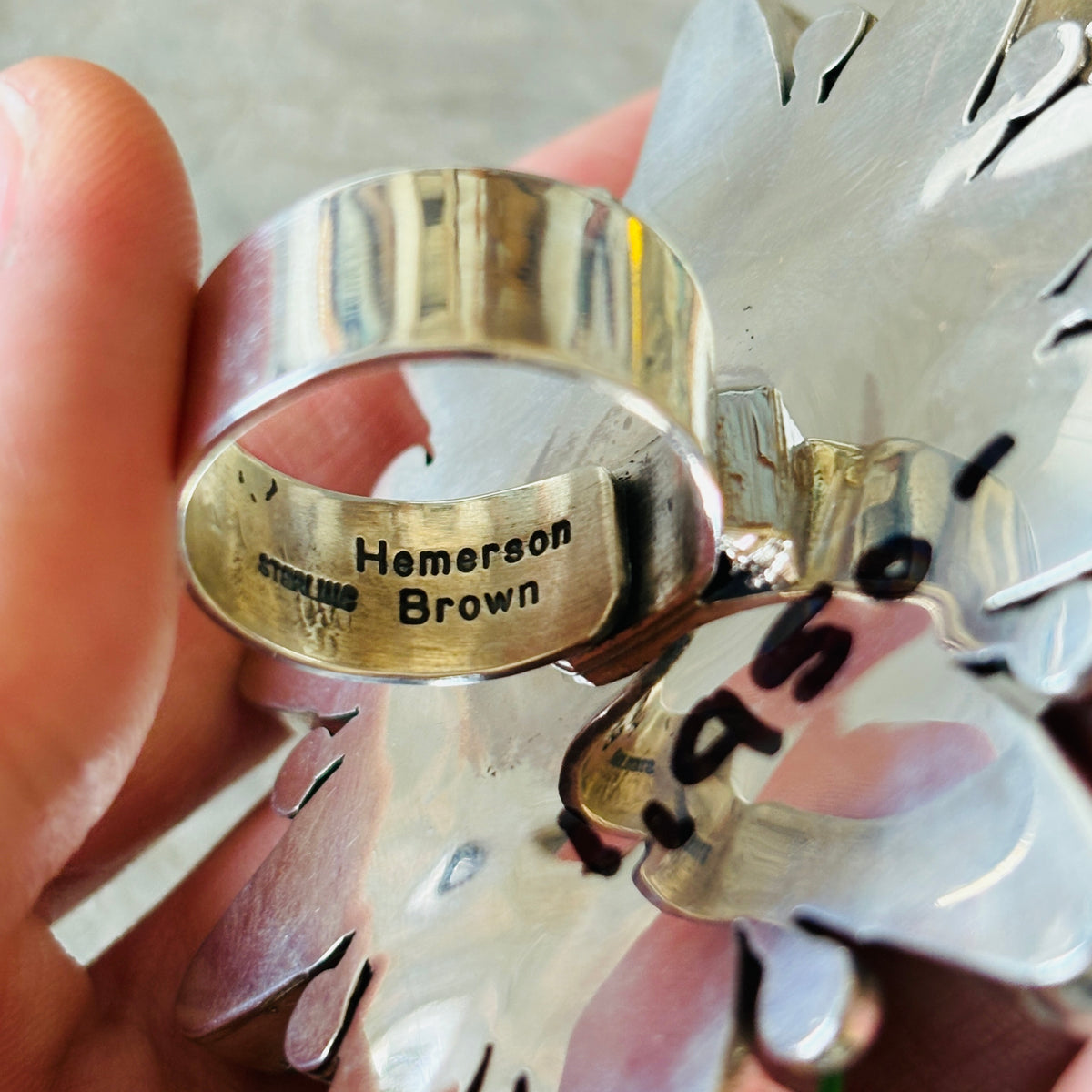 Navajo Hemerson Brown Sterling Silver & Green Mojave Cluster Ring