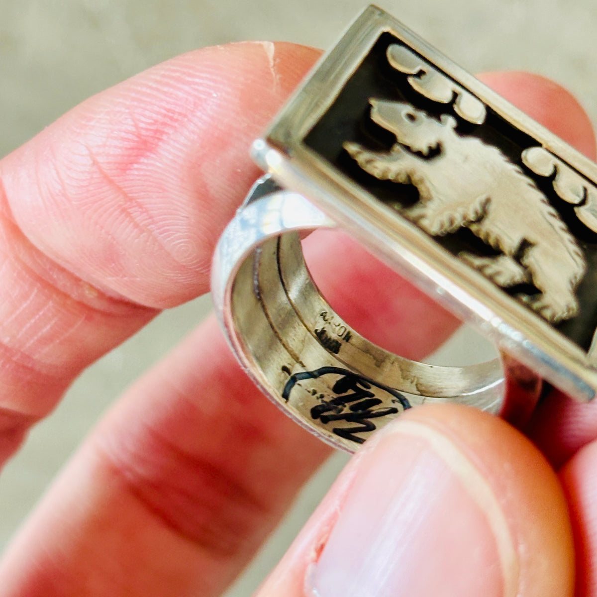 Navajo Aaron John Sterling Bear Overlay Ring