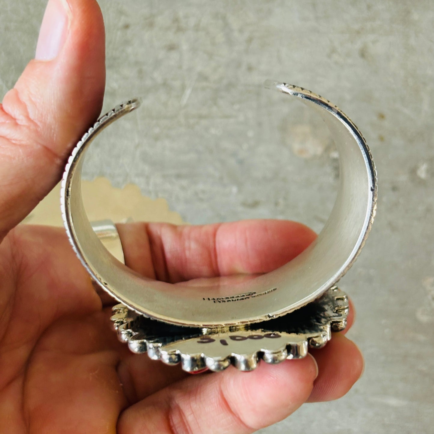 Navajo Hemerson Brown Sterling Silver - Red Coral & Sonoran Turquoise Cluster Hearts Cuff