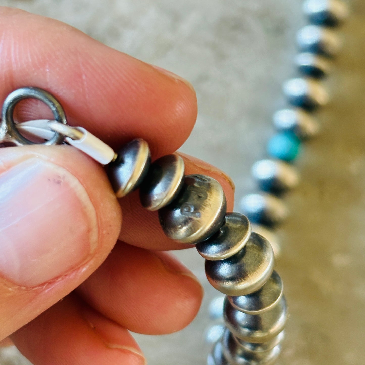 Navajo Preston Haley Sterling Silver & Kingman Turquoise 5 - 8 - 12mm Handmade Pearls Necklace