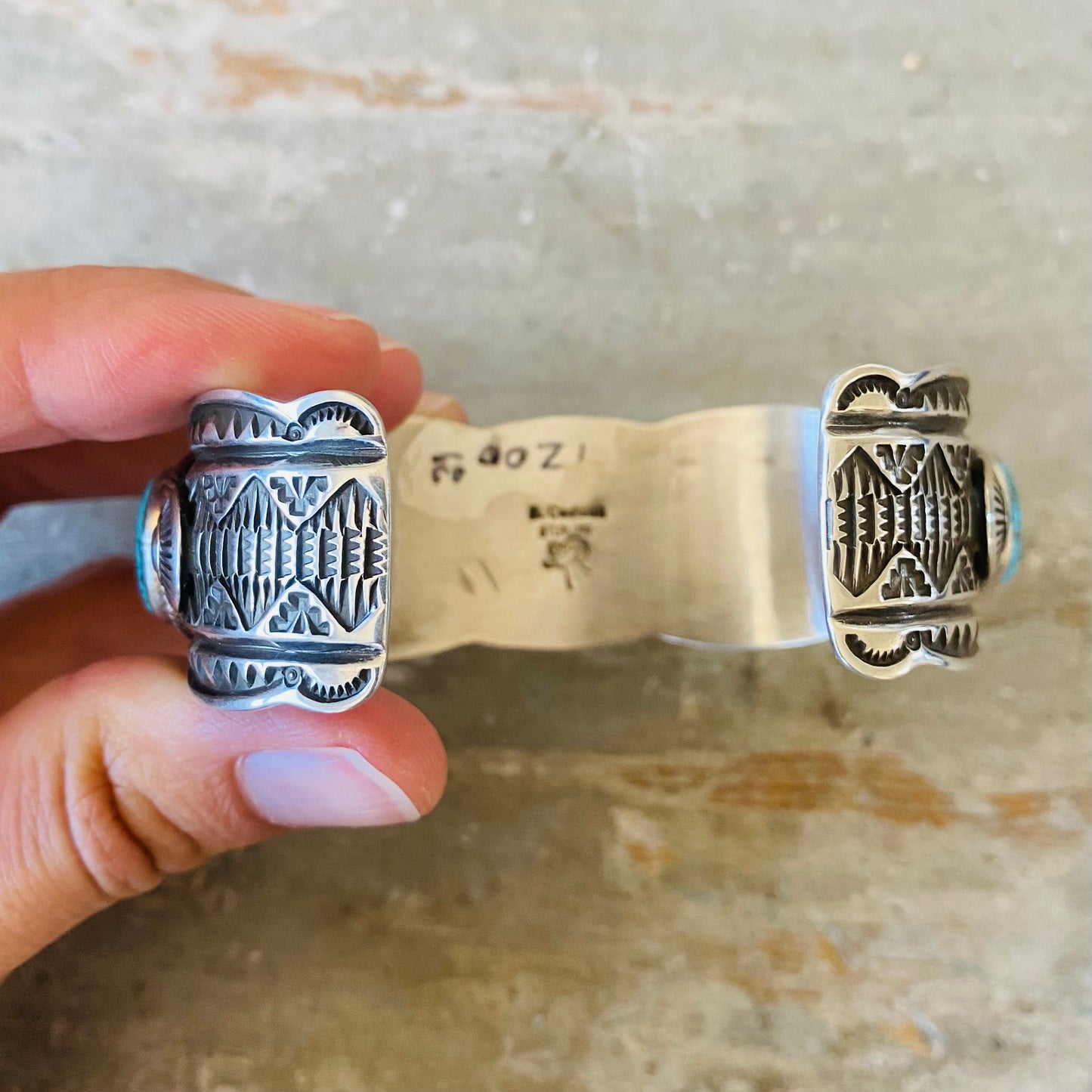 Navajo Darrell Cadman Sterling Silver & Kingman Turquoise 7 Stone Cuff
