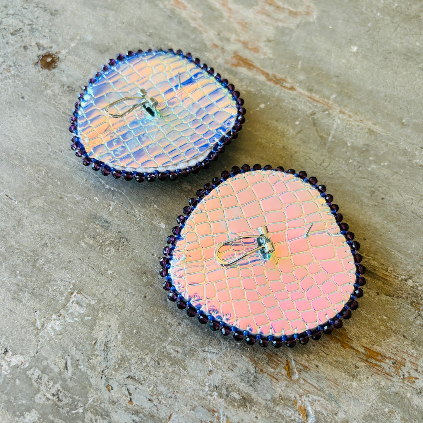New Navajo Purple Beaded Heart Earrings