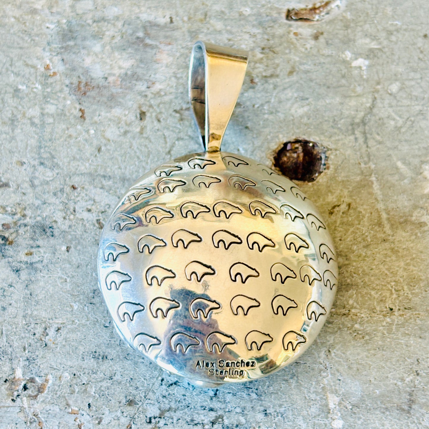 Navajo Alex Sanchez Sterling Silver & Web Kingman Seed Pot Pendant