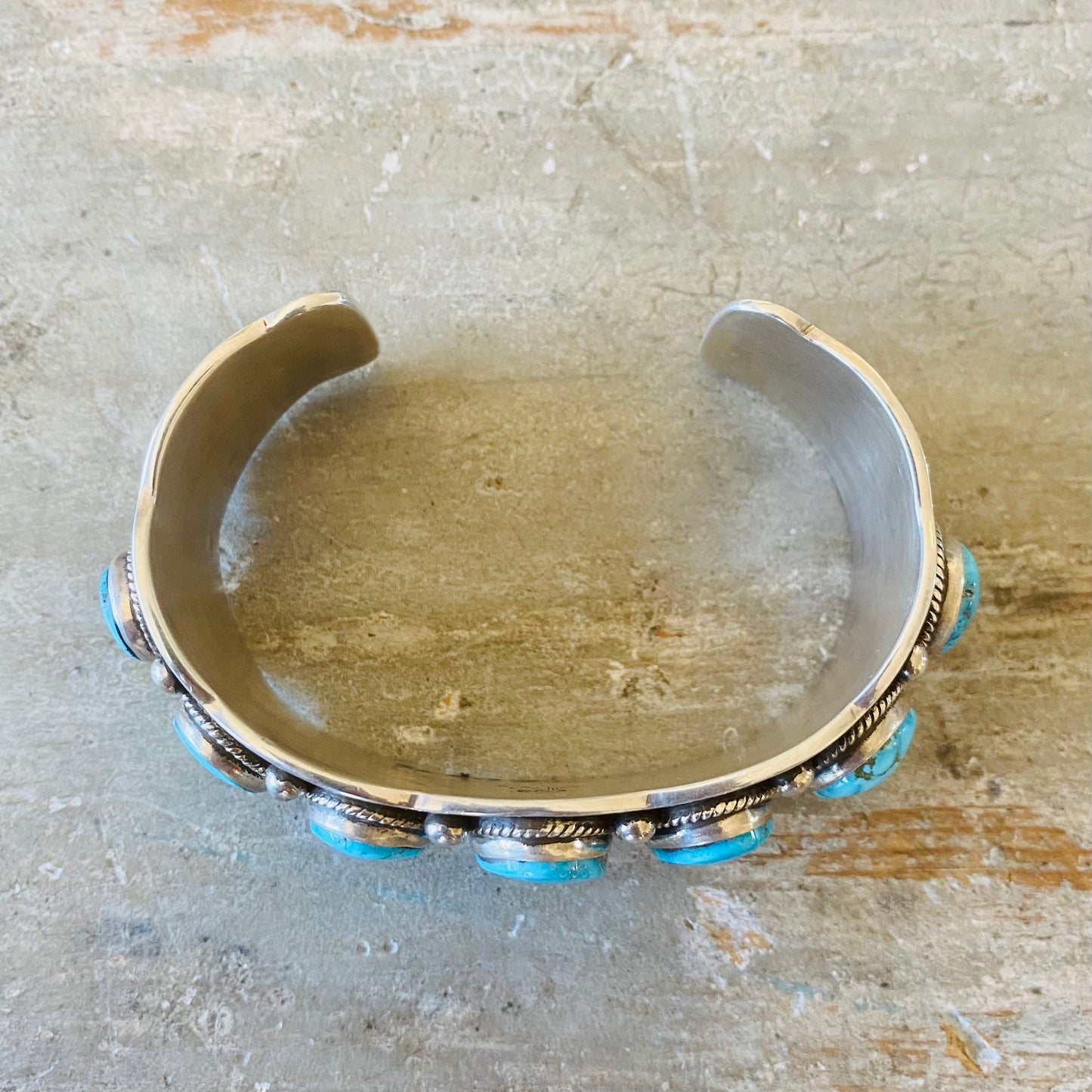 Navajo Darrell Cadman Sterling Silver & Kingman Turquoise 7 Stone Cuff