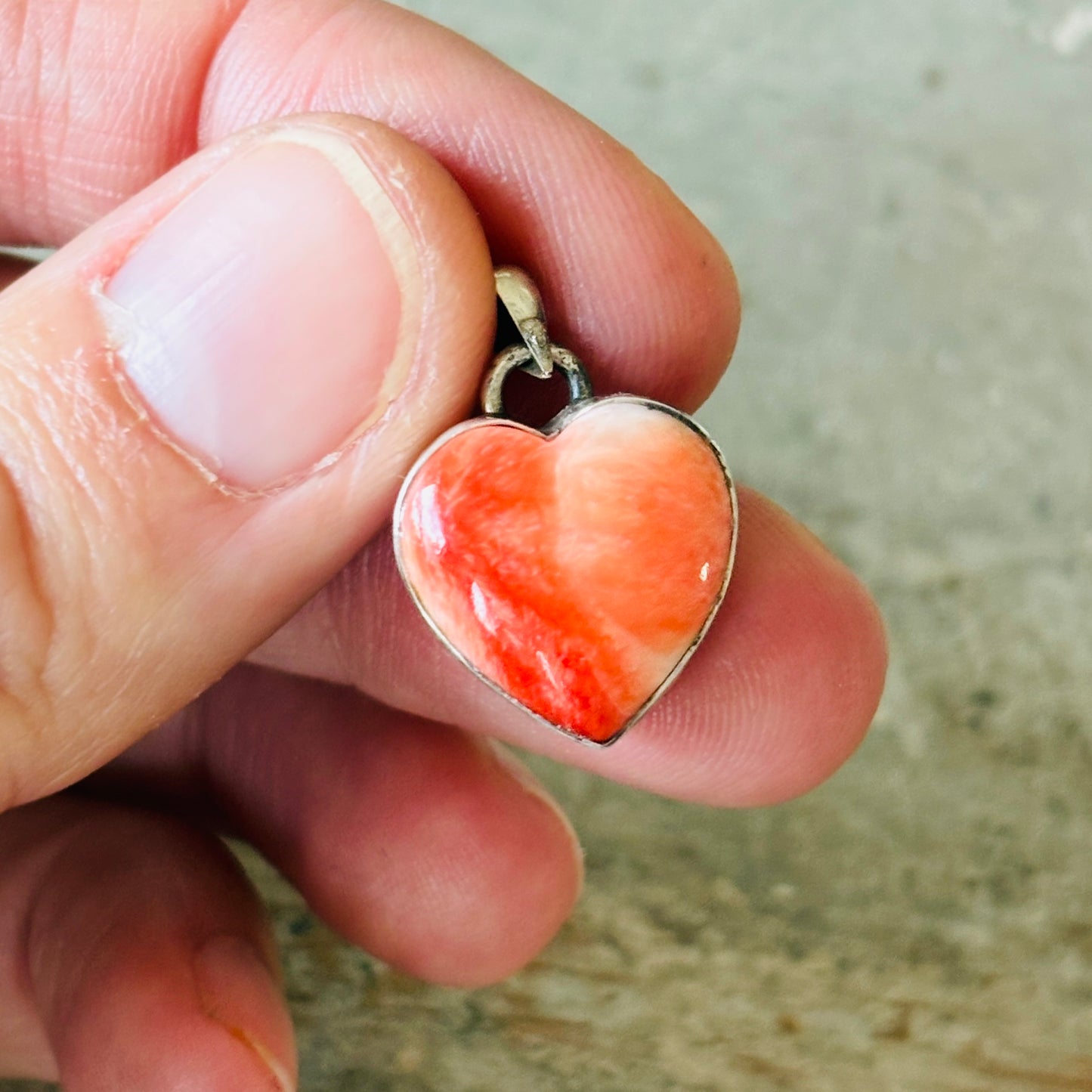 Navajo Reva Goodluck Sterling Silver & Red Spiny Oyster Heart Pendant