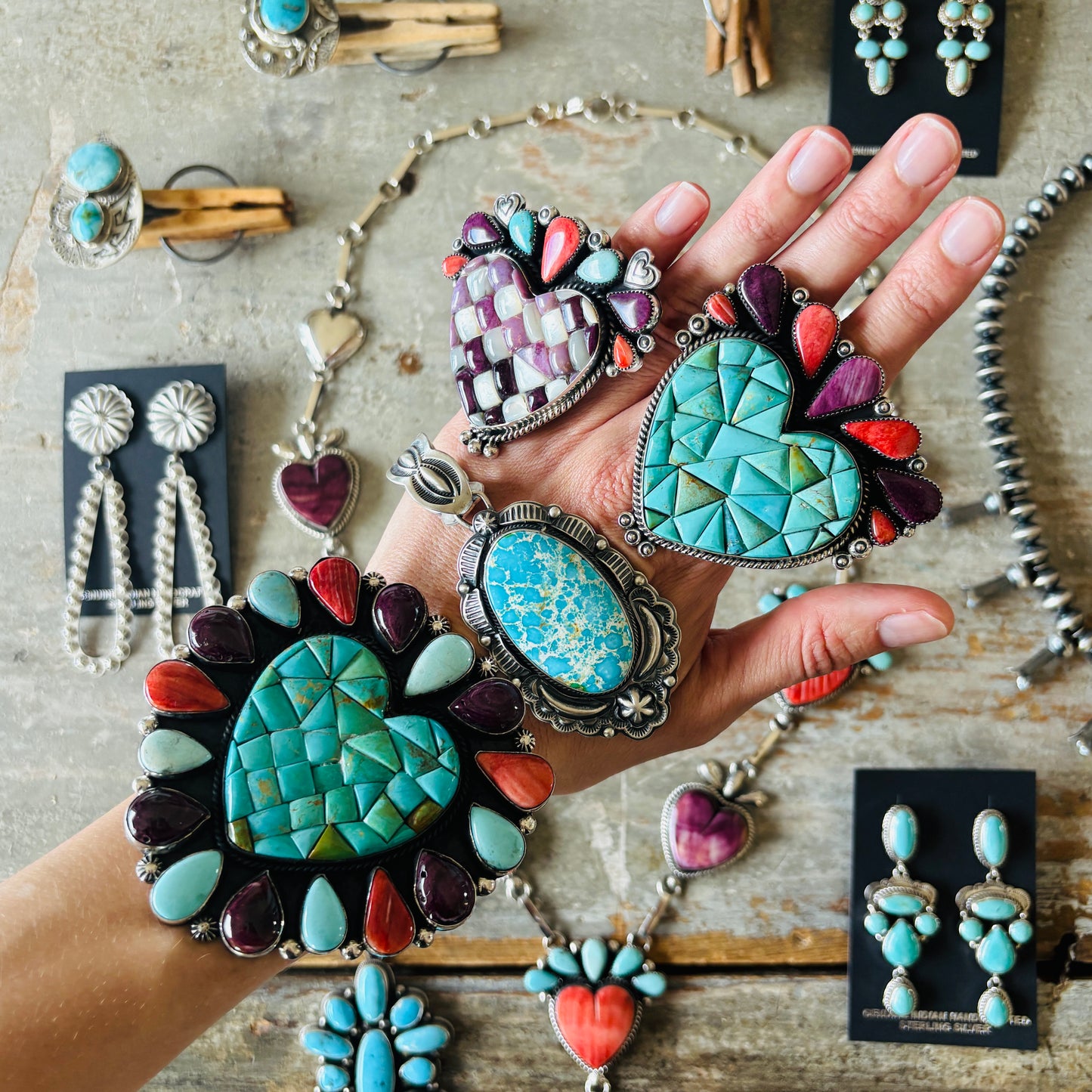 Navajo Bobby Johnson Sterling Silver & Mixed Turquoise Cluster Ring