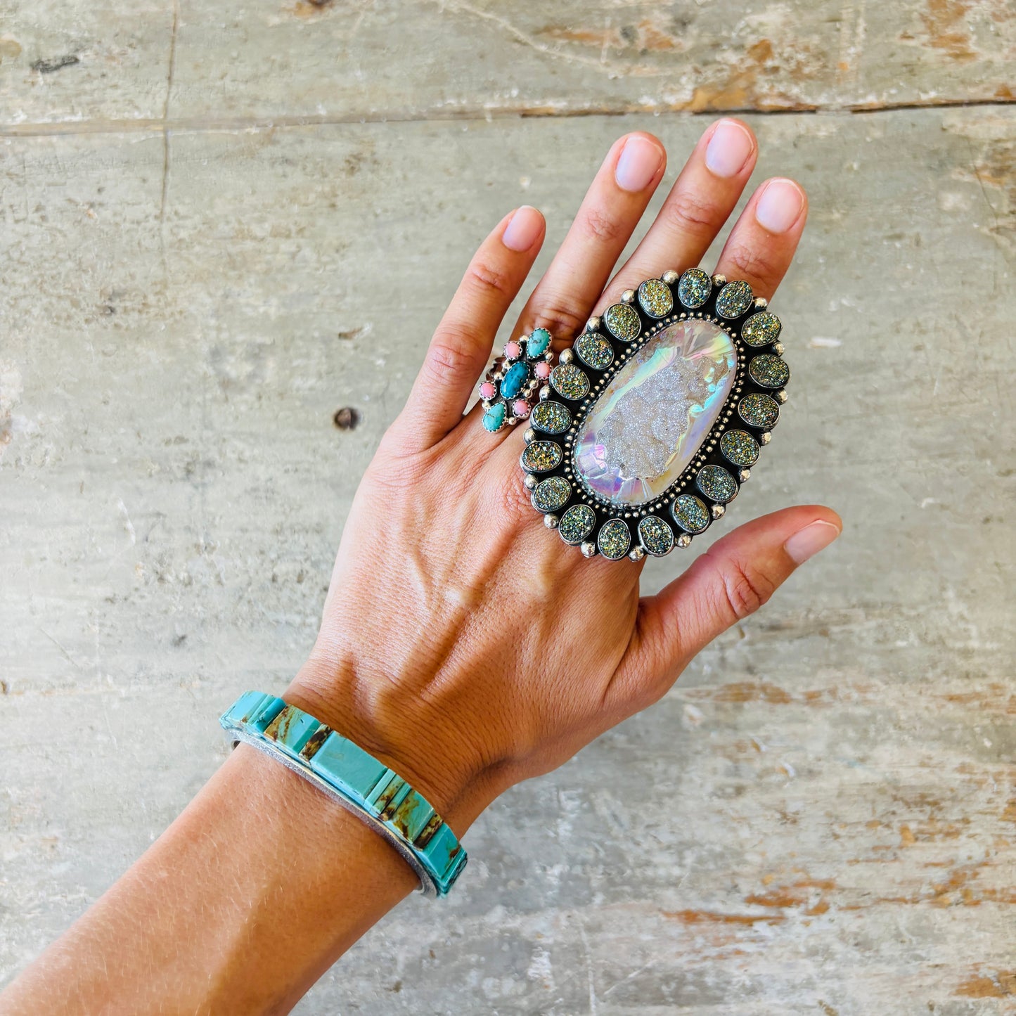 Navajo Lester James Sterling Silver & Multi Turquoise Stacker Cuff