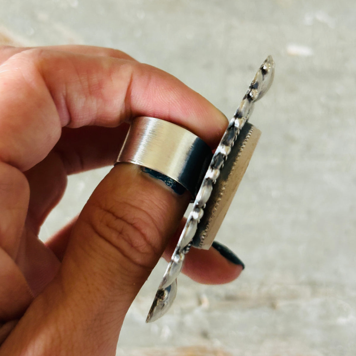 Navajo Kindale Billah Sterling Silver & Ceramic Scarecrow Ring