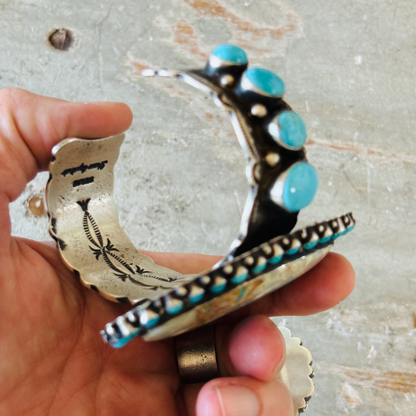 Navajo Shawn Cayatineto Sterling Silver - Royston & Kingman Turquoise Statement Cuff