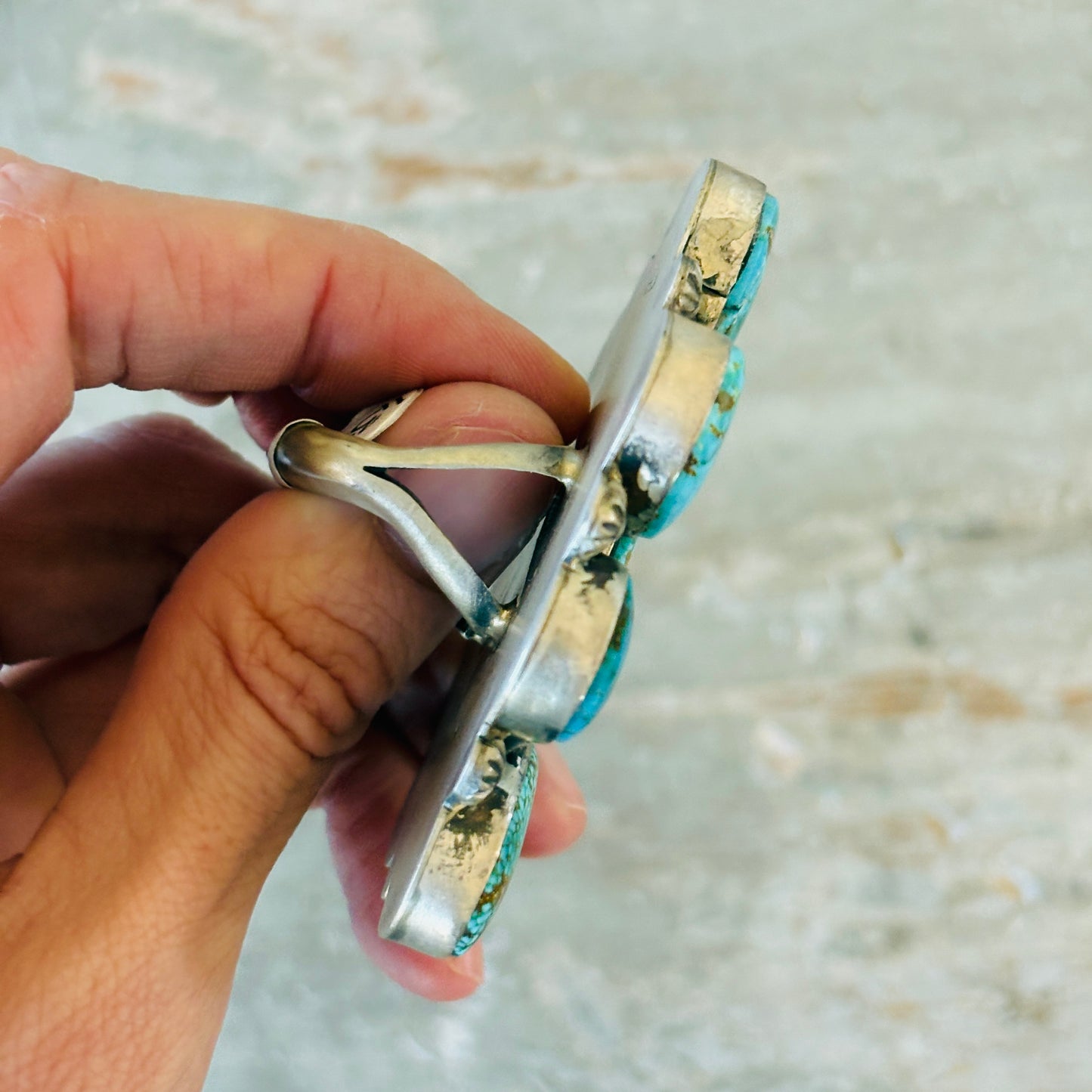 Navajo Kathleen Chavez Sterling Silver & Kingman Cluster Ring