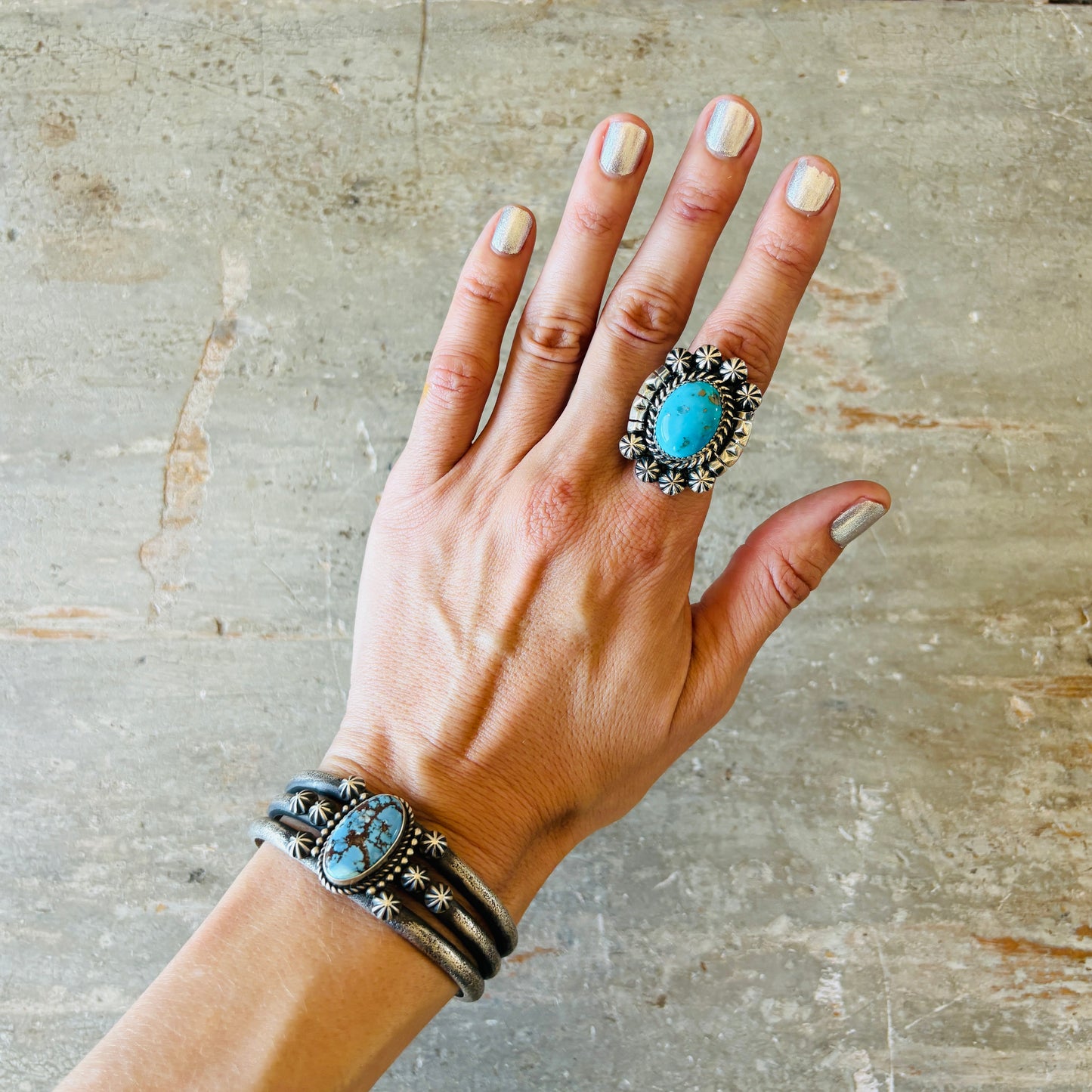 Navajo Elroy Chavez Sterling Silver & Kingman Turquoise Ring