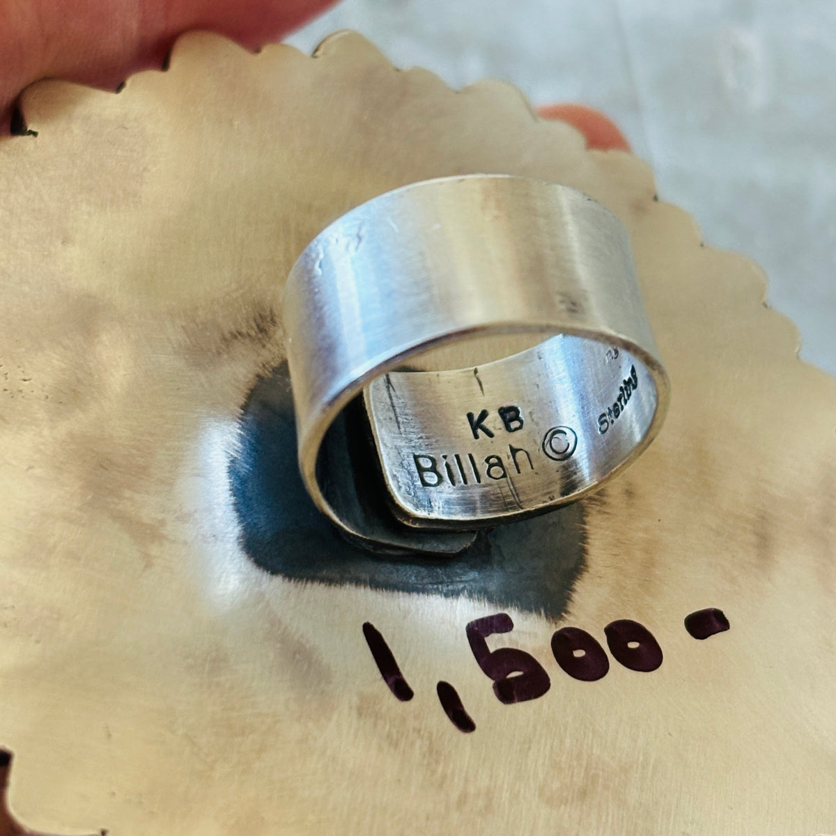 Navajo Kindale Billah Sterling Silver - Ceramic & Mother of Pearl Sally Ring