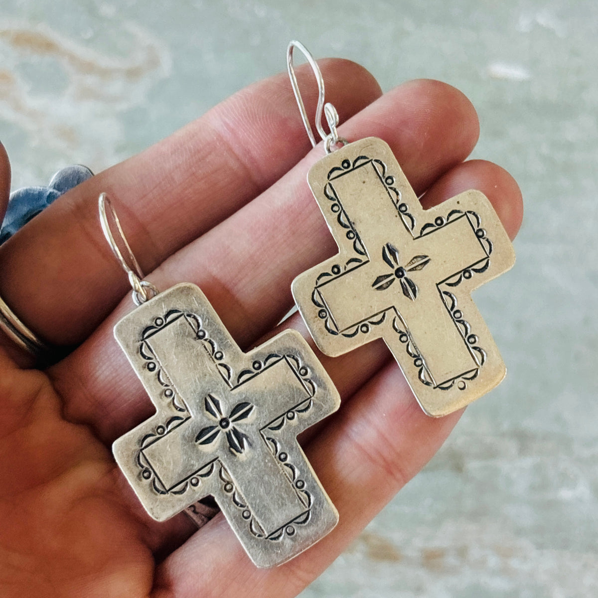 Navajo Sterling Silver Cross Earrings