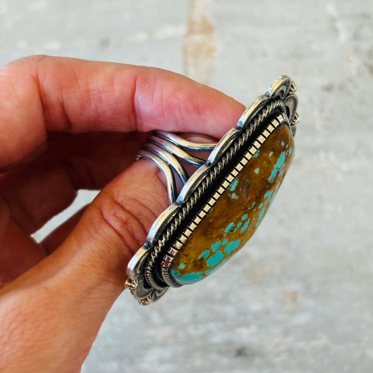 Navajo Hank Vandever Sterling Silver & #8 Turquoise Statement Ring