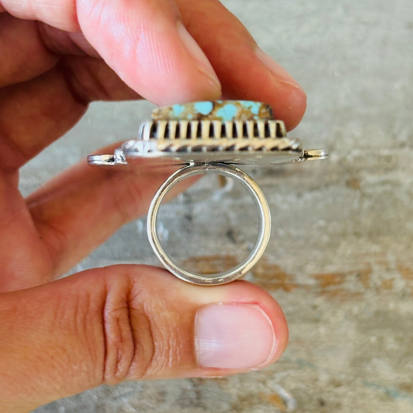 Navajo Landon Secatero Sterling Silver & Kingman Turquoise Rectangle Ring