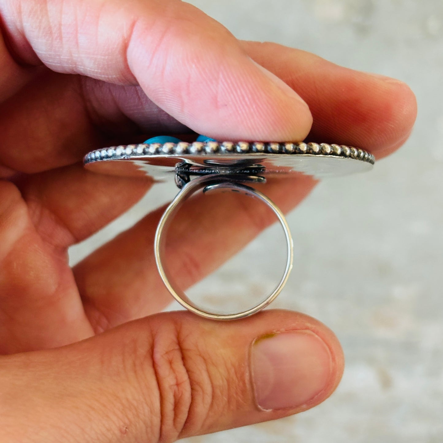 Navajo Braxton Parkett Sterling Silver & Kingman Turquoise Cluster Ring