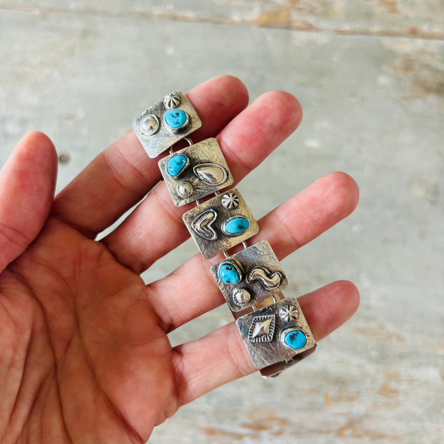 Navajo Nakai Bernice Bonney Sterling Silver & Kingman Turquoise Panel Bracelet