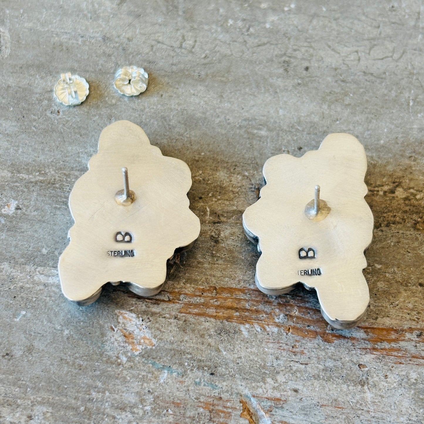 Navajo Lydia Begay Sterling Silver & Kingman Cluster Earrings