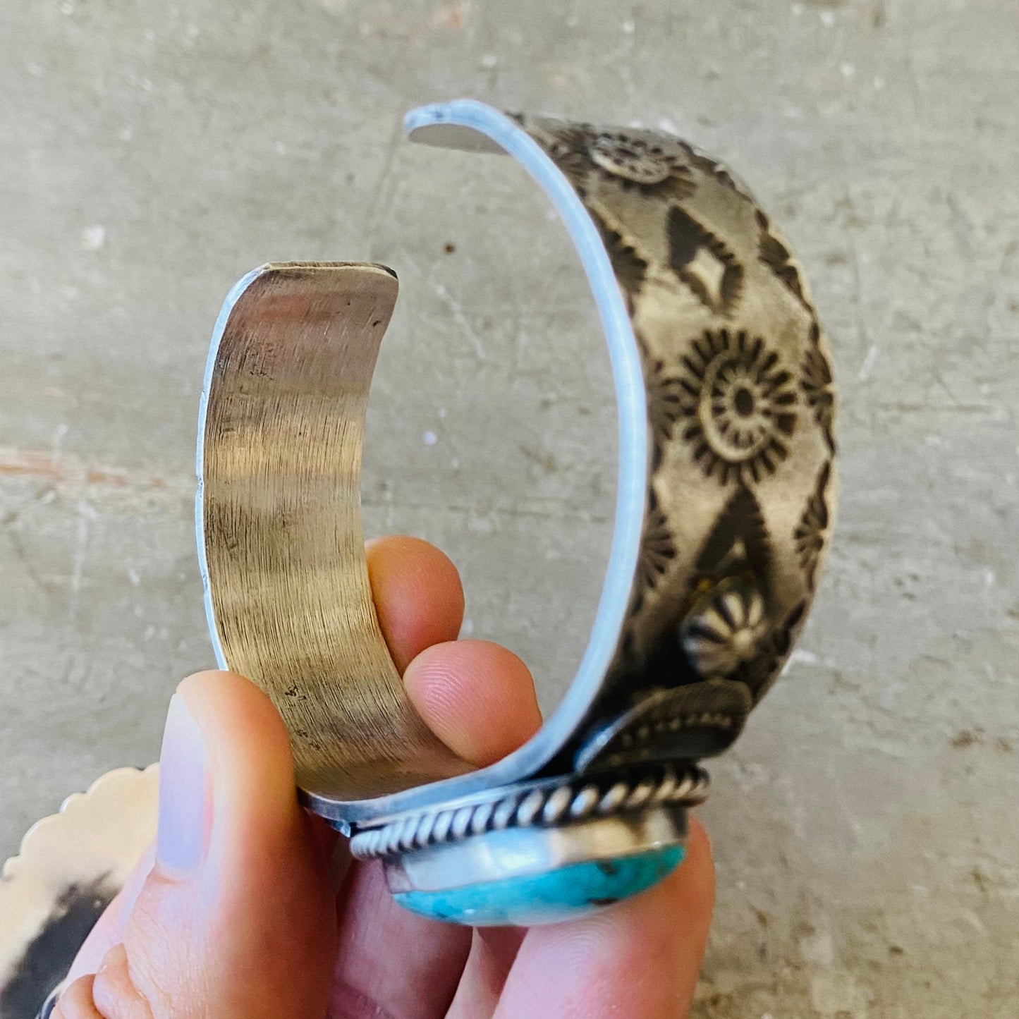 Navajo Kindale Billah Sterling Silver & Kingman Turquoise Stacker Cuff