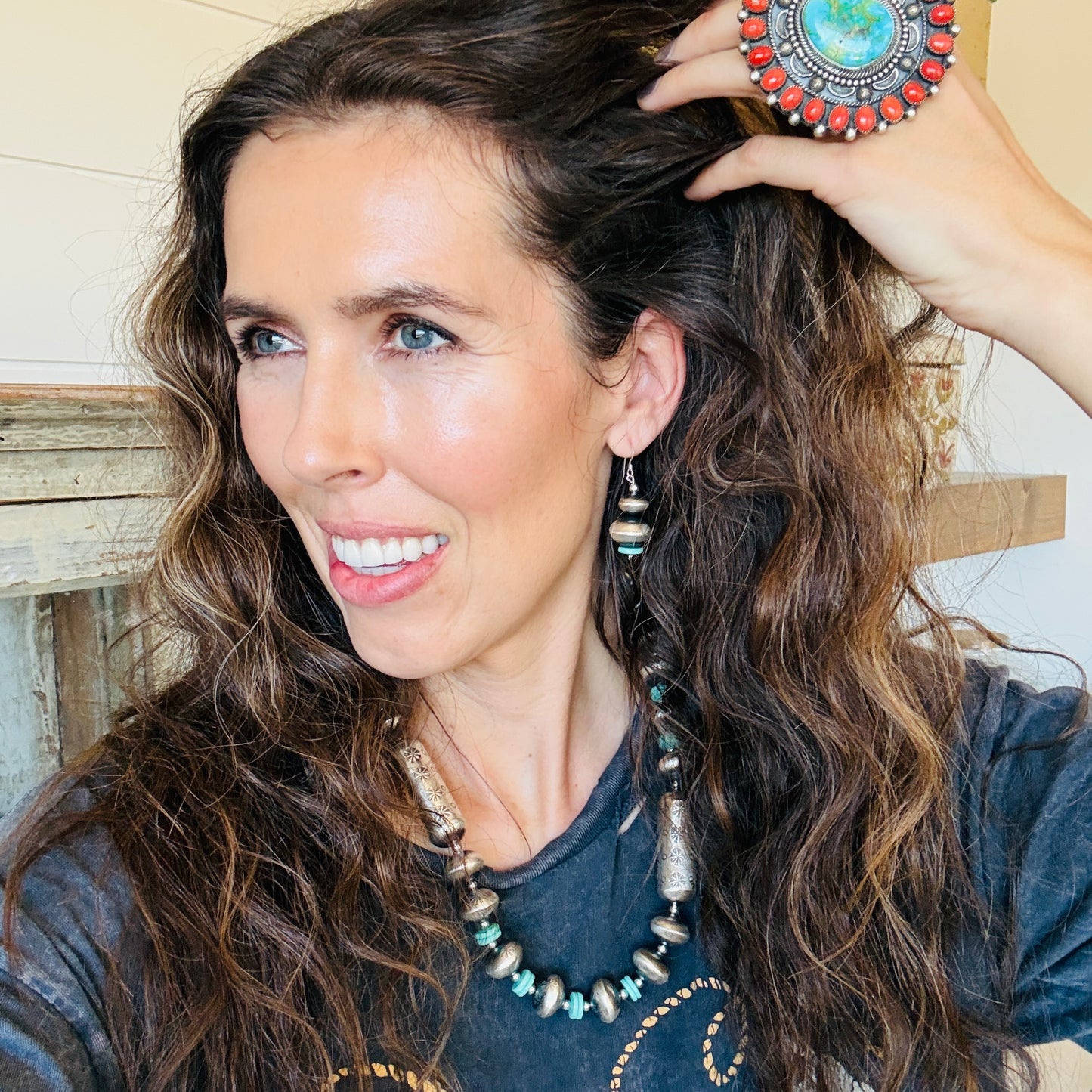 Navajo Tysha Aparicio Sterling Silver & Campitos Turquoise Handmade Pearls Set