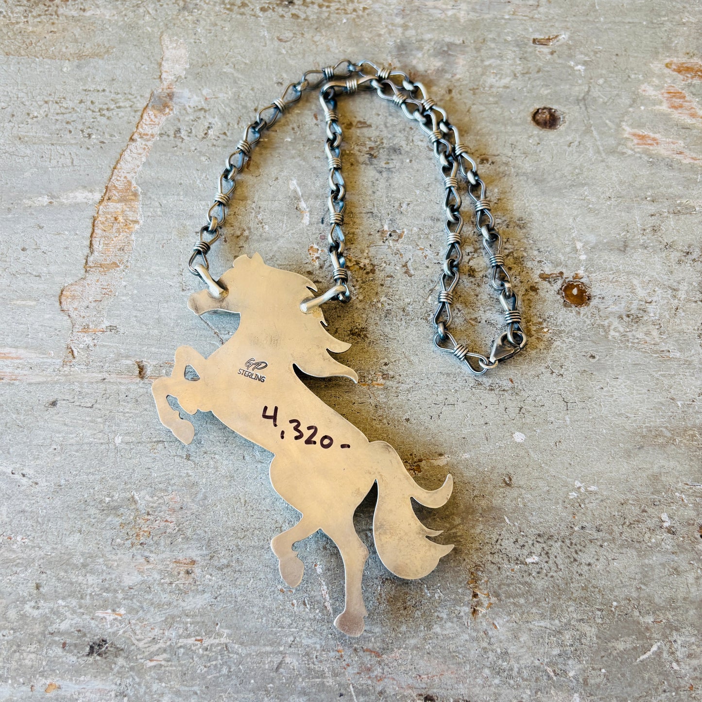 Navajo Gilbert Platero Sterling Silver & Sonoran Horse Statement Necklace