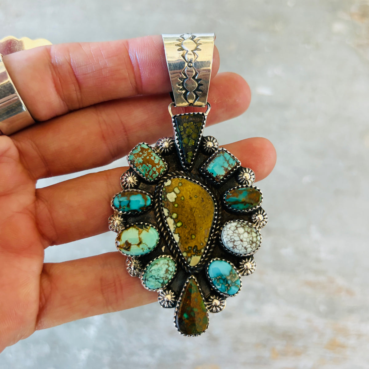 Apache Rosella Paxson Sterling Silver & Multi Turquoise Cluster Pendant