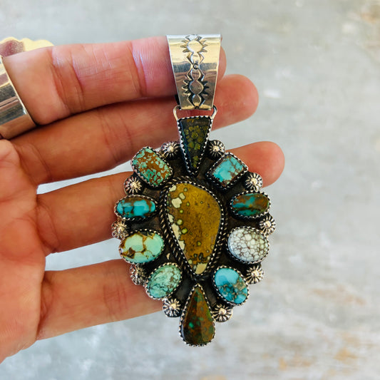 Apache Rosella Paxson Sterling Silver & Multi Turquoise Cluster Pendant
