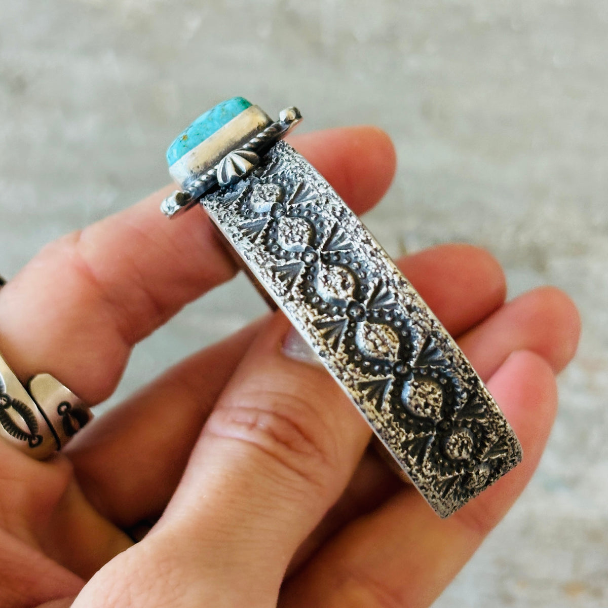 Navajo Herman Smith Sterling Silver & Web Kingman Turquoise Stacker Cuff