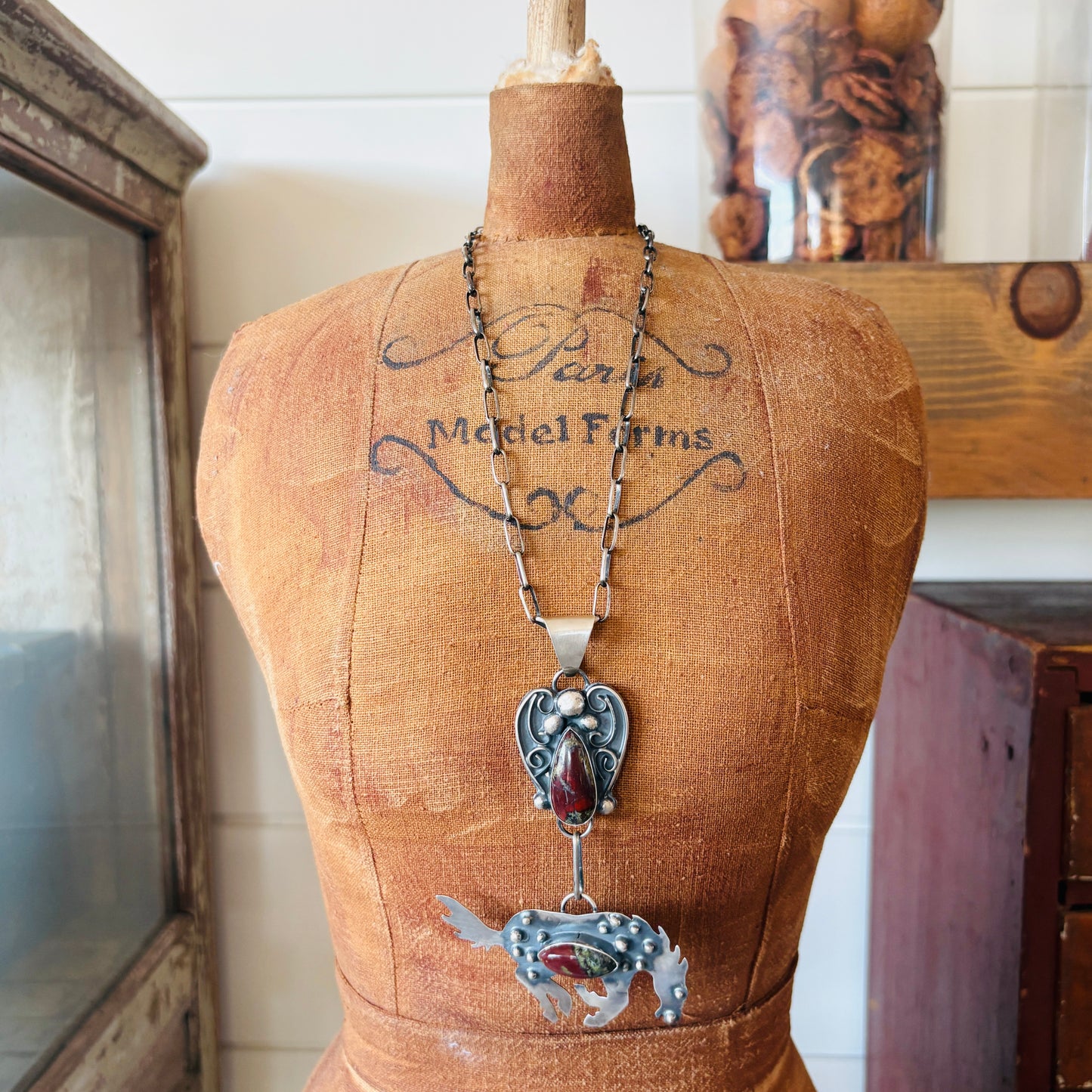 Navajo Miranda Willie Sterling Silver & Dragon Blood Jasper Horse Pendant