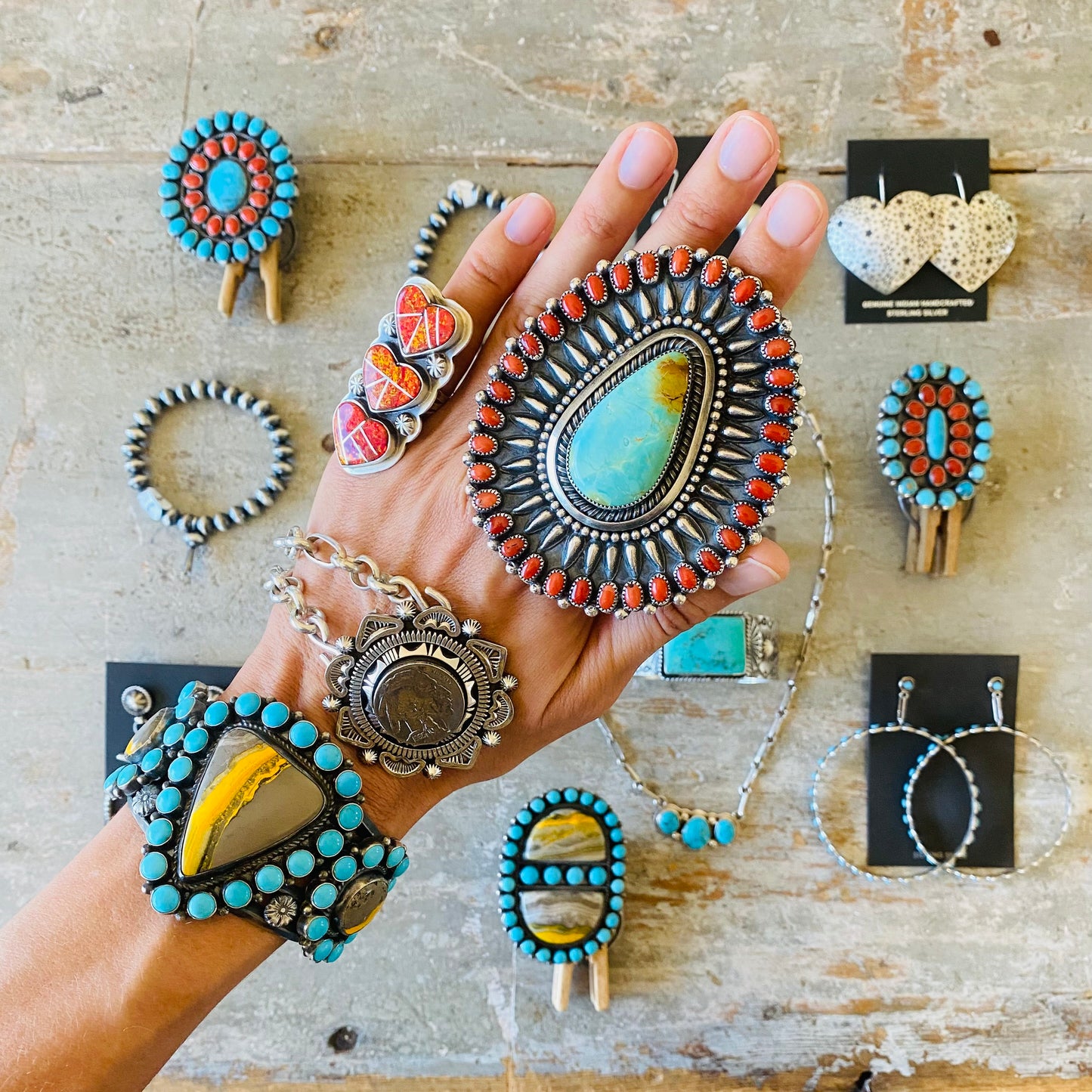 Navajo Kindale Billah Sterling Silver & Kingman Turquoise Stacker Cuff