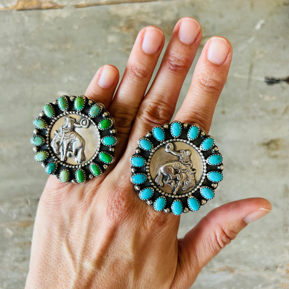 Navajo Ty Etsitty Sterling Silver & Turquoise Bronco Cluster Ring
