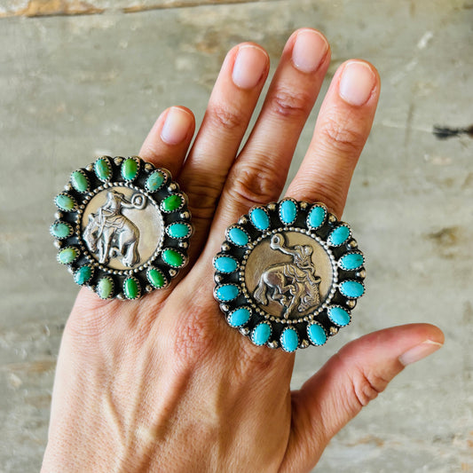 Navajo Ty Etsitty Sterling Silver & Turquoise Bronco Cluster Ring